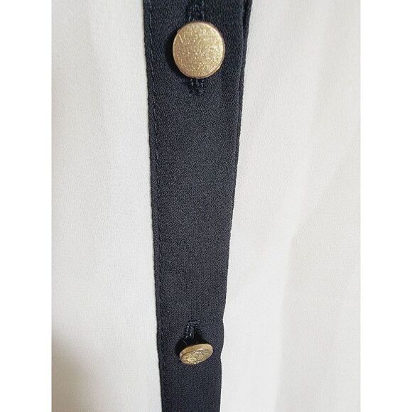 Idea L White Top Blouse Plus Size Large Black Piping Pockets Roll Tab Slvs Hi-Lo - Picture 4 of 8